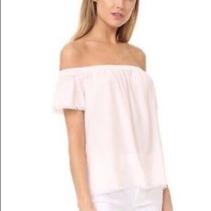 Cloth & Stone Off Shoulder Pink Frayed Raw Hem Top